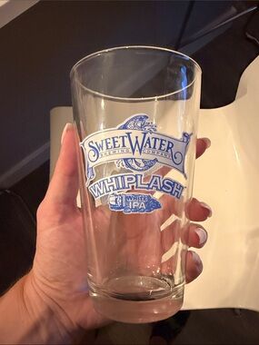 Hunter Clear Pint Glass with Blue SweetWater Whiplash Logo